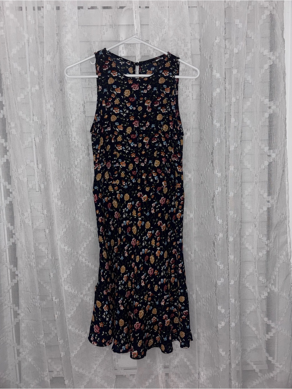 J Crew Navy Floral Dress with Pink & Mustard Flowers